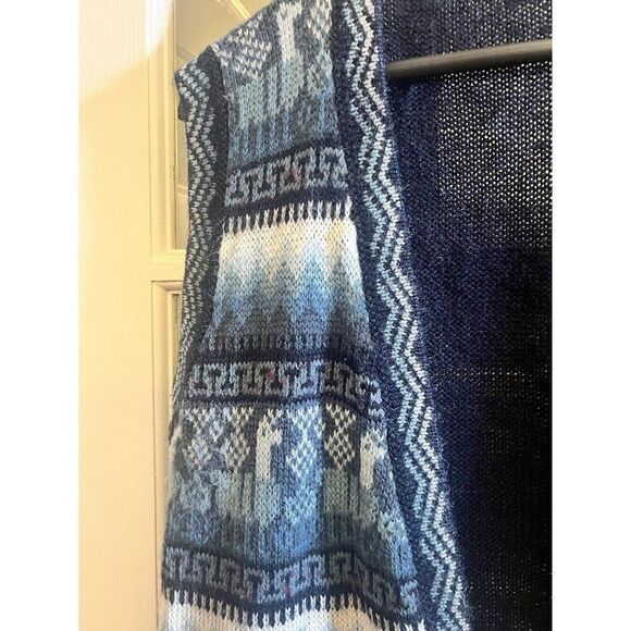 Peruvian Print Blue White Wool Vest Pockets Size M Unisex.       Jj - Picture 3 of 4